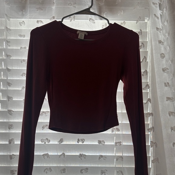 Bozzolo Tops - Bozzolo Burgundy Long Sleeve Crop Top